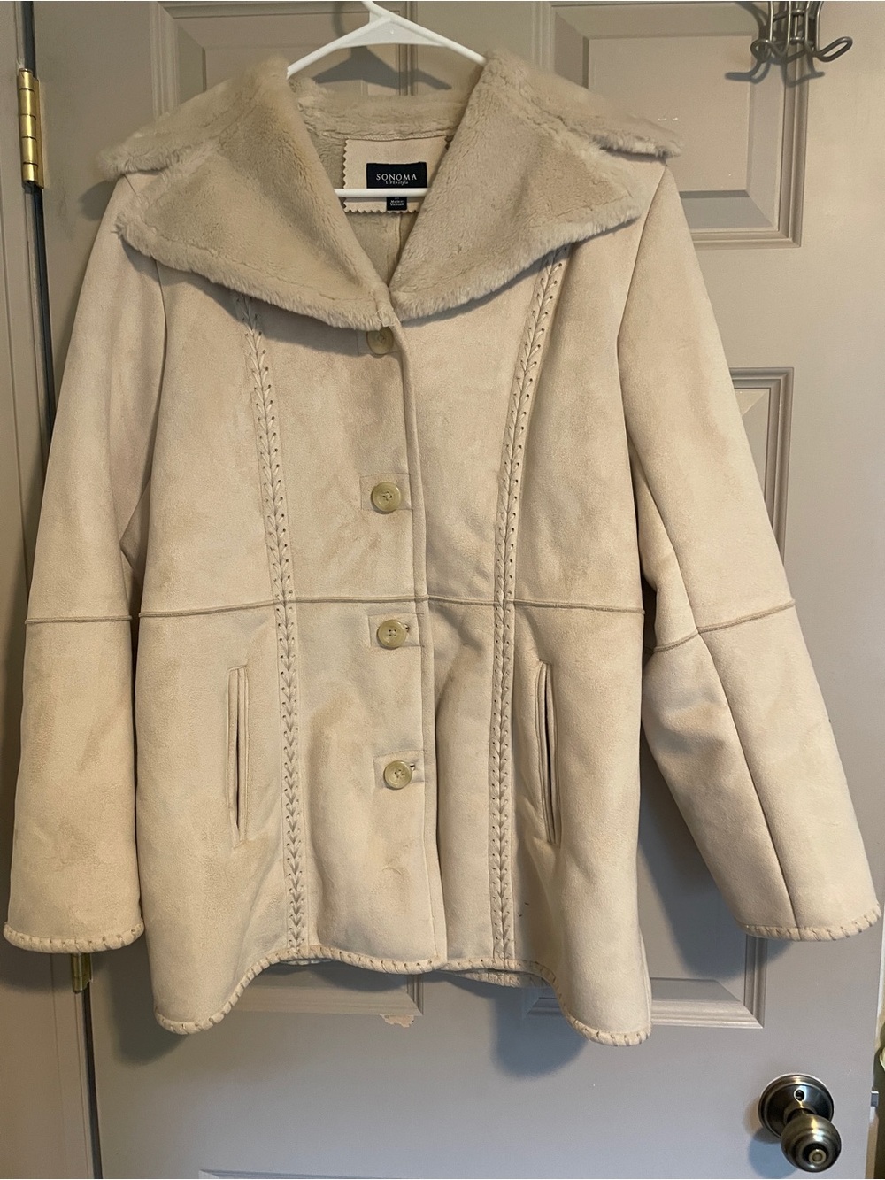 Cream Faux Suede Faux Fur Warm Coat